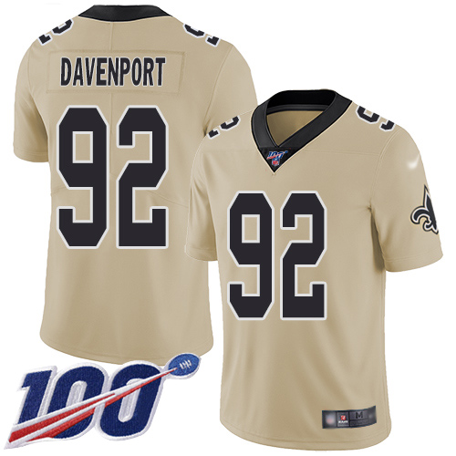 Men New Orleans Saints Limited Gold Marcus Davenport Jersey NFL Football #92 100th Season Inverted Legend Jersey